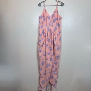 Chelsea28 Spaghetti Strap Bubblegum Pink Floral Faux Wrap Dress Size Large